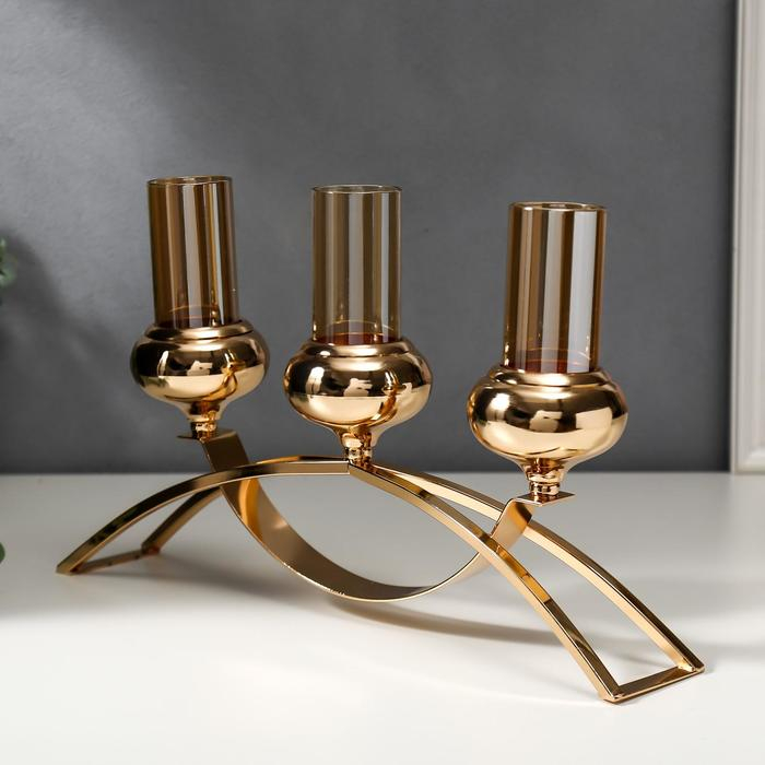 Подсвечник металл, стекло на 3 свечи  Подсвечник металл, стекло на 3 свечи "Зеркало души" золото 22,5х41,5х8,5 см