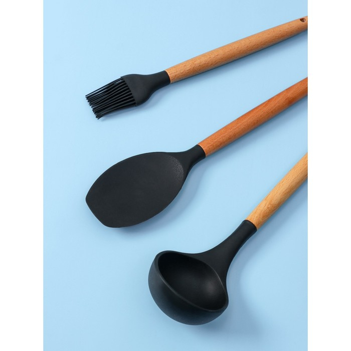 Набор кухонных принадлежностей Доляна «Лиам», 7 предметов, 33×12,5×12,5 см, цвет чёрный Набор кухонных принадлежностей Доляна «Лиам», 7 предметов, 33×12,5×12,5 см, цвет чёрный