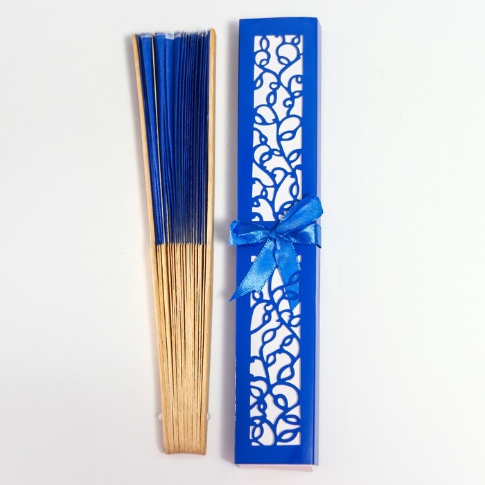 Веер бамбук, текстиль h=21 см  Веер бамбук, текстиль h=21 см "Моноцвет" в коробке, синий