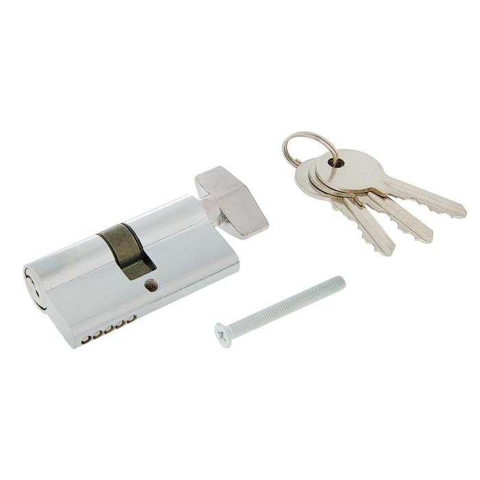 Цилиндровый механизм, 60 мм, с вертушкой, английский ключ, 3 ключа, хром Цилиндровый механизм, 60 мм, с вертушкой, английский ключ, 3 ключа, хром