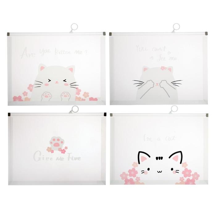 Папка-конверт на ZIP-молнии Calligrata Папка-конверт на ZIP-молнии Calligrata "Кошки" А4, 180 мкм, прозрачная, МИКС