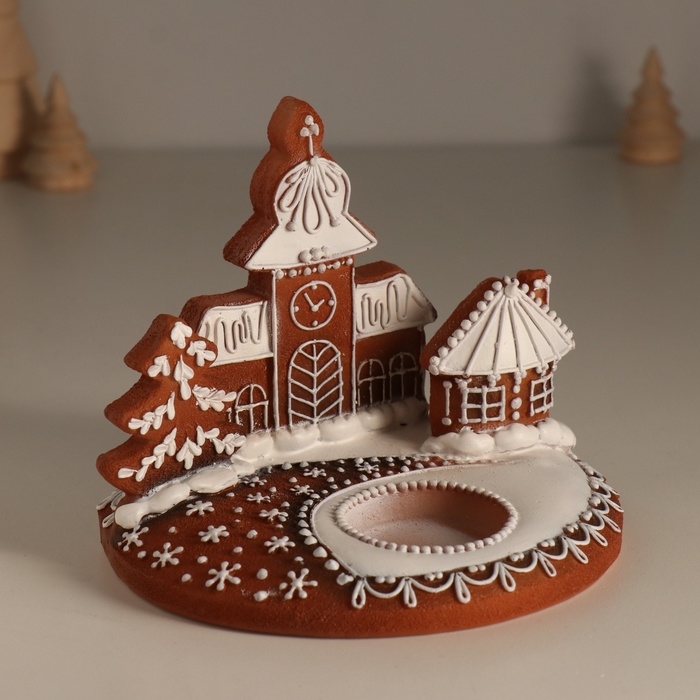 Подсвечник полистоун на 1 свечу Подсвечник полистоун на 1 свечу "Часовня из имбирных пряников" 15х11,5х12,5 см