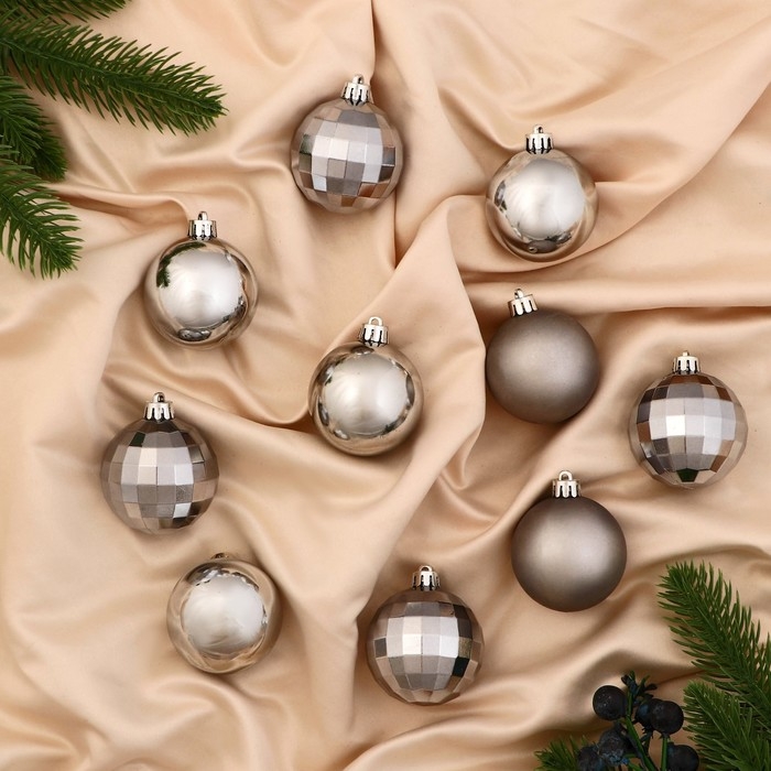 Набор шаров пластик d-5 см, 10 шт Набор шаров пластик d-5 см, 10 шт "Диско гламур" тёмно-серый