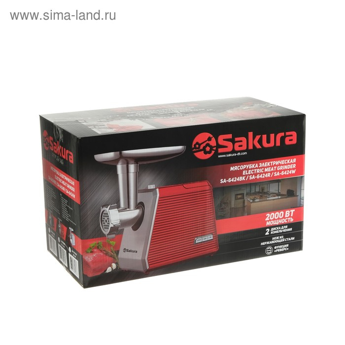 Мясорубка электрическая Sakura SA-6424R, 2000 Вт, насадки для колбас и сосисок, красная Мясорубка электрическая Sakura SA-6424R, 2000 Вт, насадки для колбас и сосисок, красная