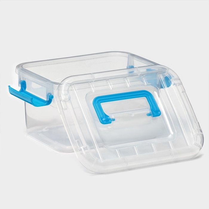 Контейнер для хранения, крышка с ручкой на защёлке, пластик, 1,35 л, 18,5×13×9,7 см, прозрачный/голубой Контейнер для хранения, крышка с ручкой на защёлке, пластик, 1,35 л, 18,5×13×9,7 см, прозрачный/голубой