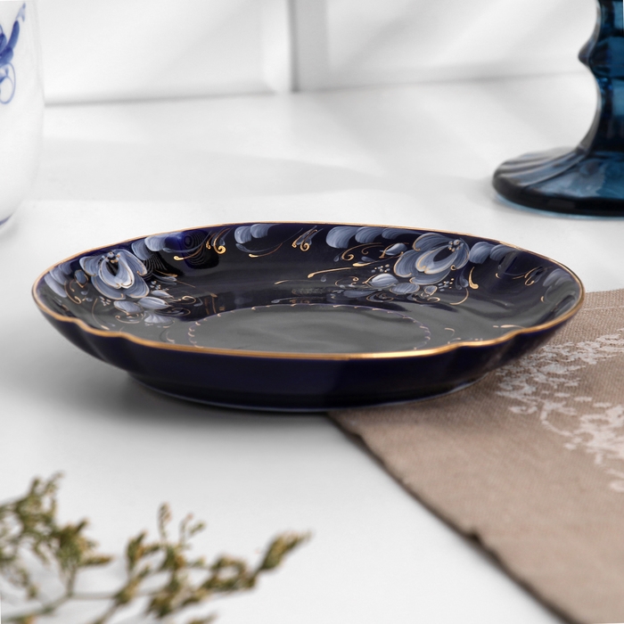 Блюдце Блюдце "Весна", d-14,5см, кобальтовая глазурь