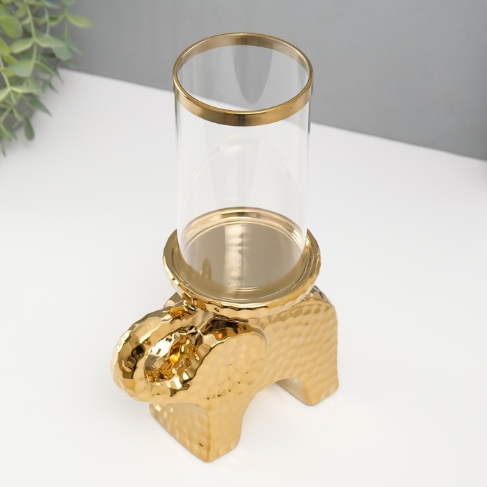 Подсвечник керамика, стекло на 1 свечу  Подсвечник керамика, стекло на 1 свечу "Слон" d=8 см золото 16х10х27 см