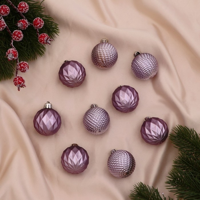 Набор шаров пластик d-4 см, 16 шт Набор шаров пластик d-4 см, 16 шт "Изабель" узоры, сиреневый