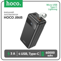 Внешний аккумулятор Hoco J86B, 60000 мАч, 4 USB, 1 Type-C, 3 А, дисплей, чёрный