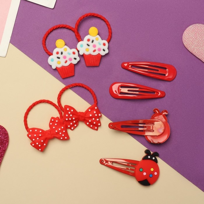 Набор для волос Набор для волос "Ванилька" (4 резинки, 4 невидимки) божьи коровки, красный