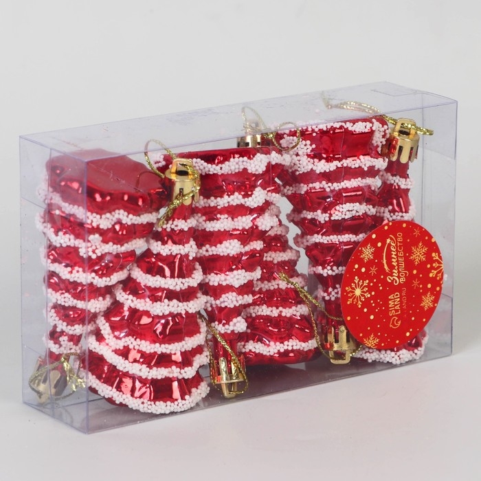 Украшение ёлочное Украшение ёлочное "Ёлочка праздничная" (набор 6 шт) 3,5х7 см, красный