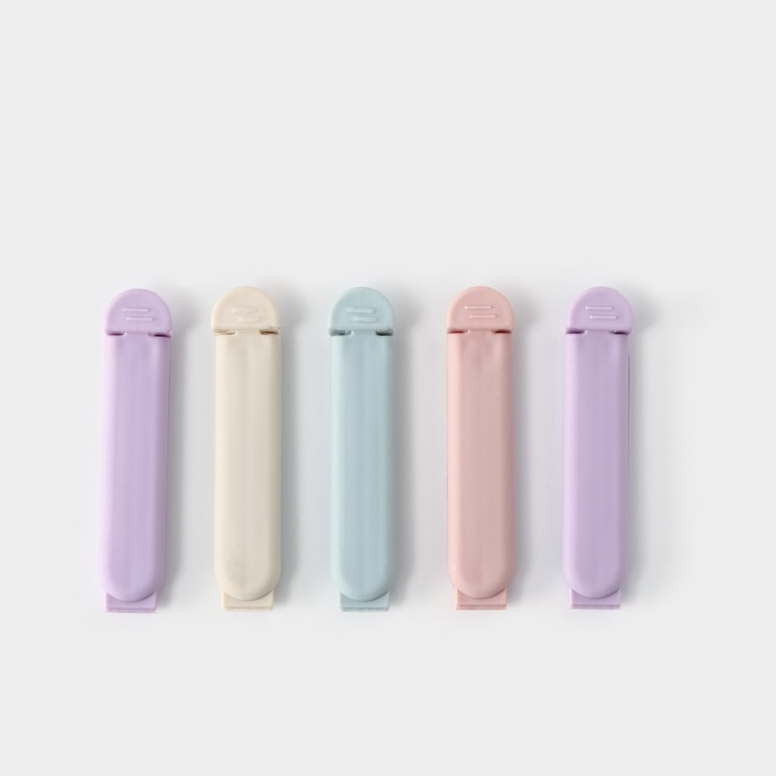 Зажимы для пакетов Доляна «Базис», 5 шт, 7 см, цвет МИКС Зажимы для пакетов Доляна «Базис», 5 шт, 7 см, цвет МИКС