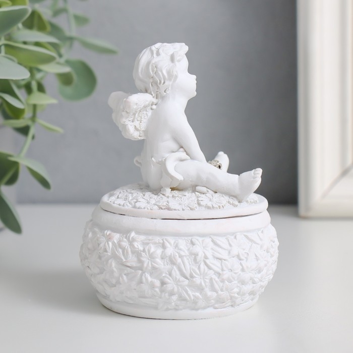 Шкатулка полистоун  Шкатулка полистоун "Белоснежный ангел в цветах" МИКС 7х7х9 см