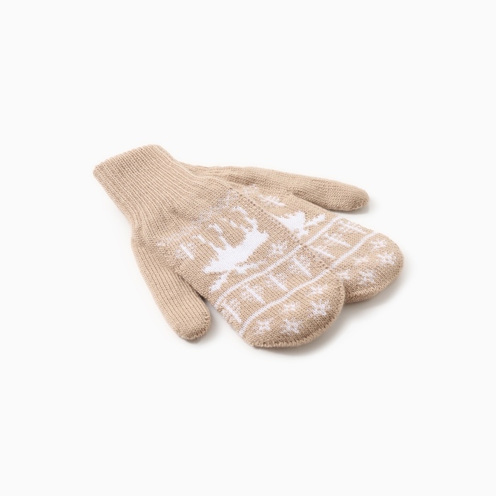 Варежки двойные женские  Варежки двойные женские "Олень", цвет светло-коричневый, р-р 18