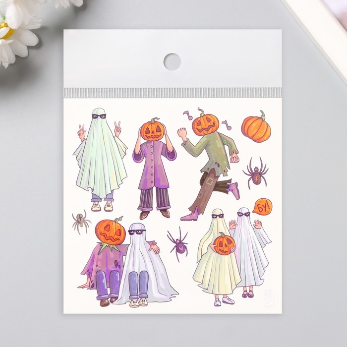 Татуировка на тело цветная  Татуировка на тело цветная "Приведения и тыквы" 10х10 см