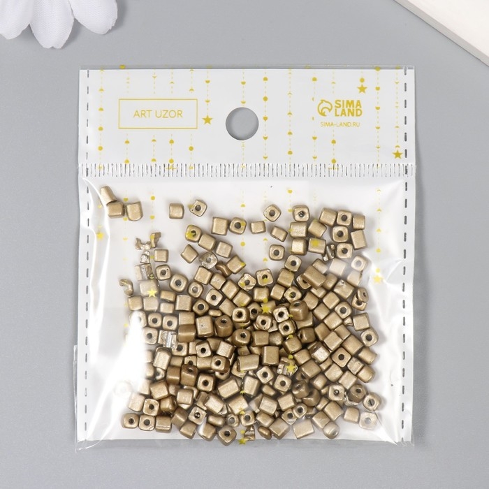 Бисер кубический стекло 4х4 мм  Бисер кубический стекло 4х4 мм "Металлик. Светлое золото" набор 20 гр