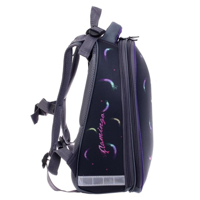 Рюкзак каркасный школьный 38 х 30 х 16 см, эргономичная спинка, Stavia "Фламинго мини", чёрный/розовый