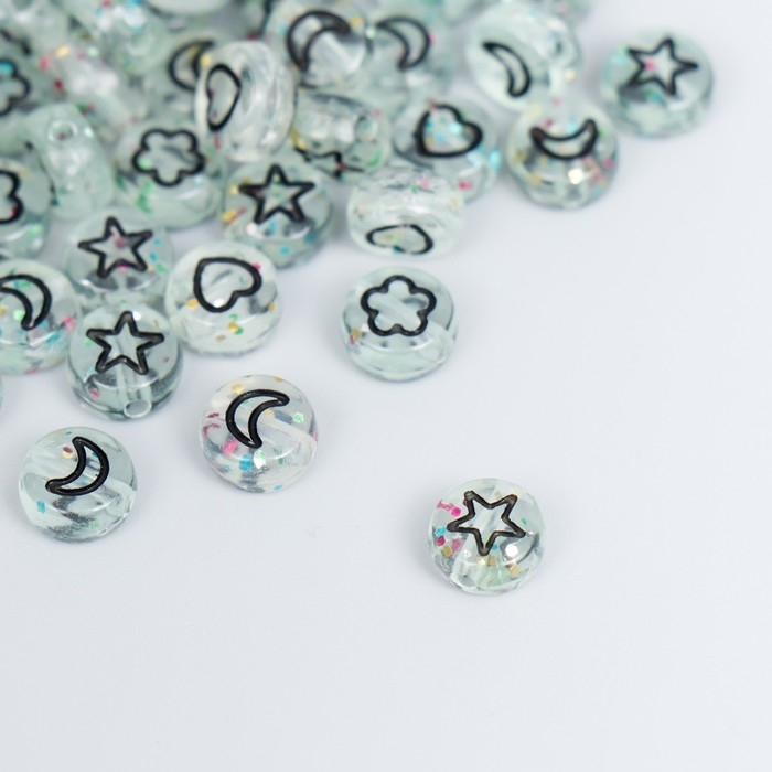 Набор бусин для творчества пластик Набор бусин для творчества пластик "Сердечки и звёзды" прозрачный 20 гр 0,3х0,7х0,7 см 73645