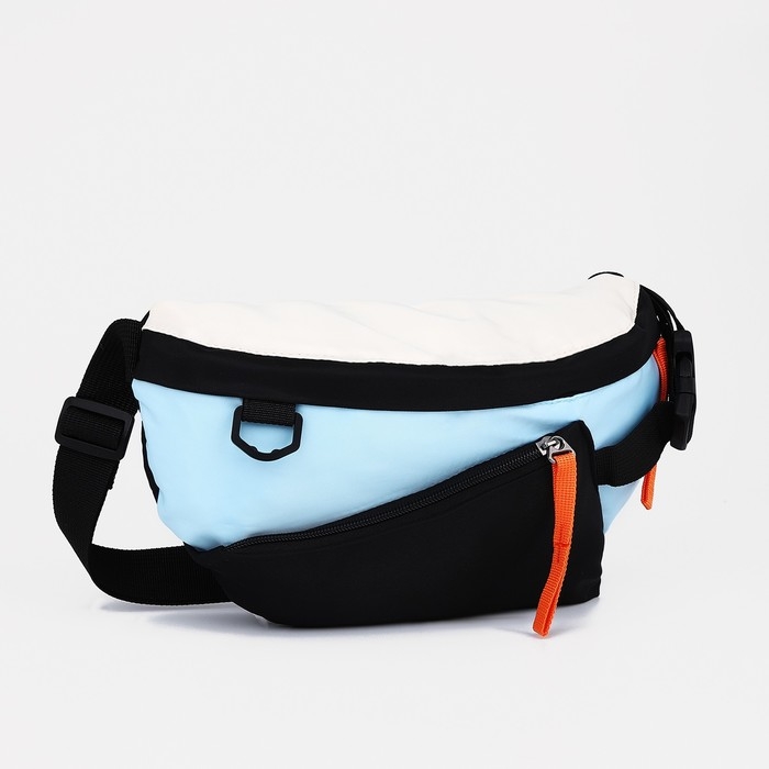 Сумка на одно плечо на молнии, 2 наружных кармана, цвет голубой/чёрный Сумка на одно плечо на молнии, 2 наружных кармана, цвет голубой/чёрный