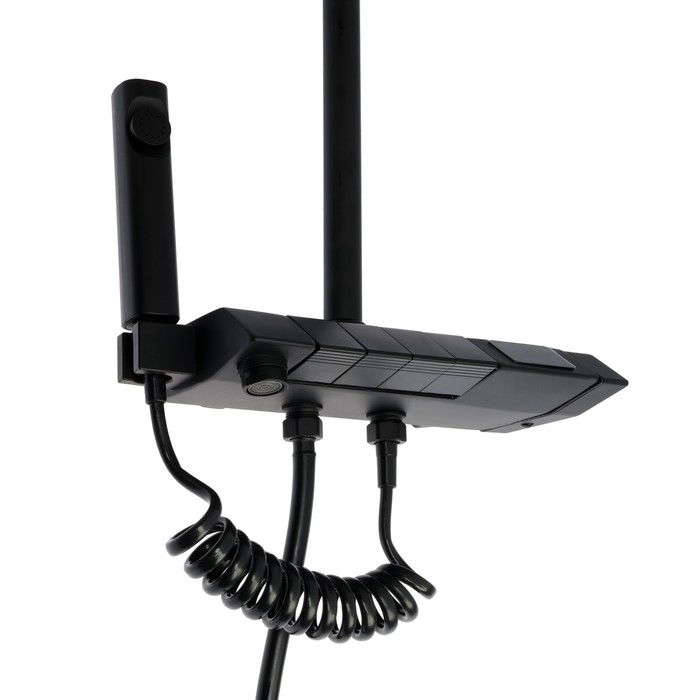 Душевая система ZEIN Z3897, верхняя и ручкая лейка, ПВХ шланг, экран температуры, черная Душевая система ZEIN Z3897, верхняя и ручкая лейка, ПВХ шланг, экран температуры, черная