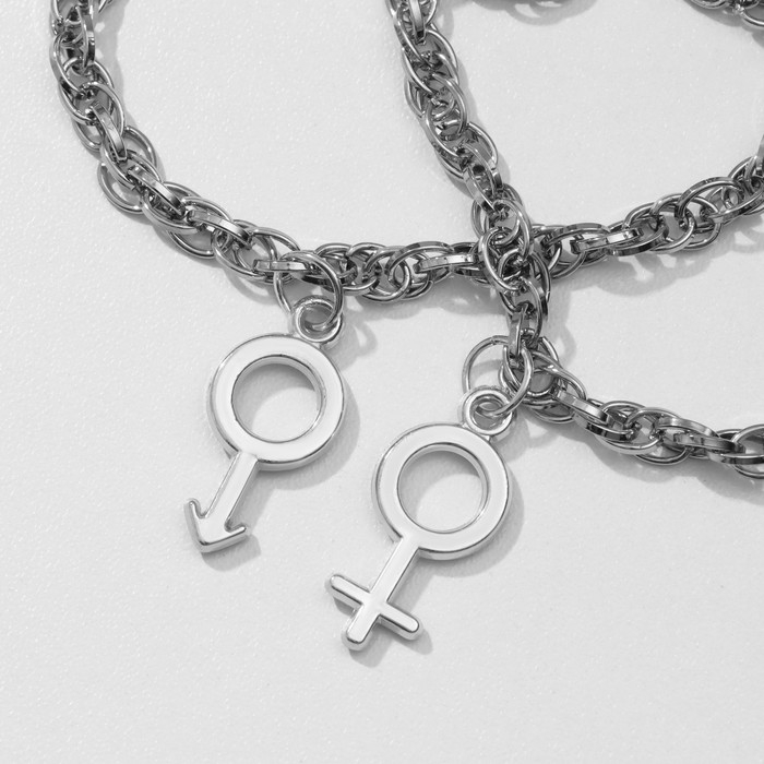 Браслеты «Неразлучники» он и она, цвет чернёное серебро, L=17 см