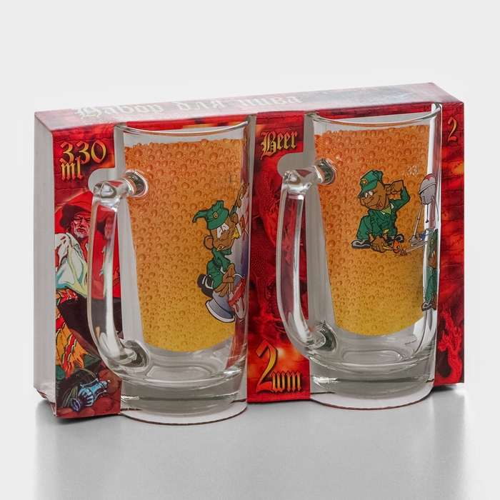 Набор пивных кружек «Приколисты», 330 мл, в подарочной упаковке, 2 шт, рисунок МИКС Набор пивных кружек «Приколисты», 330 мл, в подарочной упаковке, 2 шт, рисунок МИКС
