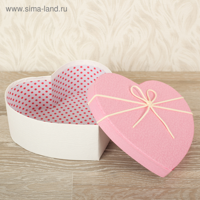 Набор коробок 3 в 1 сердца, белый-розовый, 21 х 19 х 9 - 15.5 х 14 х 6 см