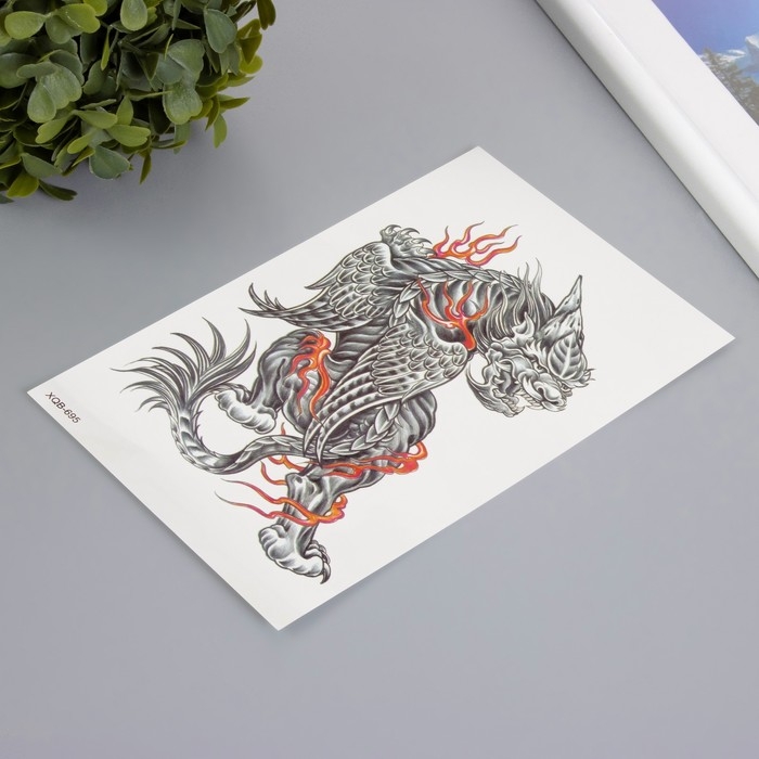 Татуировка на тело цветная  Татуировка на тело цветная "Китайский лев с крыльями" 11,4х21 см