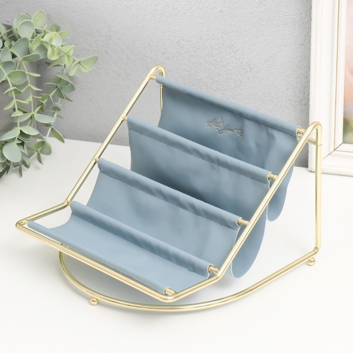 Подставка для мелочей металл, кожзам 4 яруса Подставка для мелочей металл, кожзам 4 яруса "Сканди" голубая 20,5х20х14,5 см