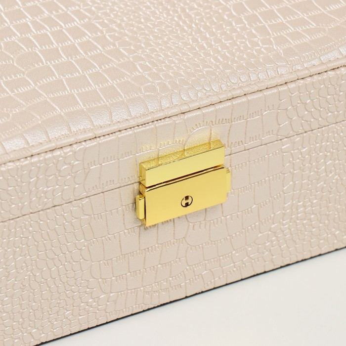 Шкатулка кожзам под часы 2 отделения и бижутерию  Шкатулка кожзам под часы 2 отделения и бижутерию "Кожа крокодила" бежевая 26х26,5х10 см