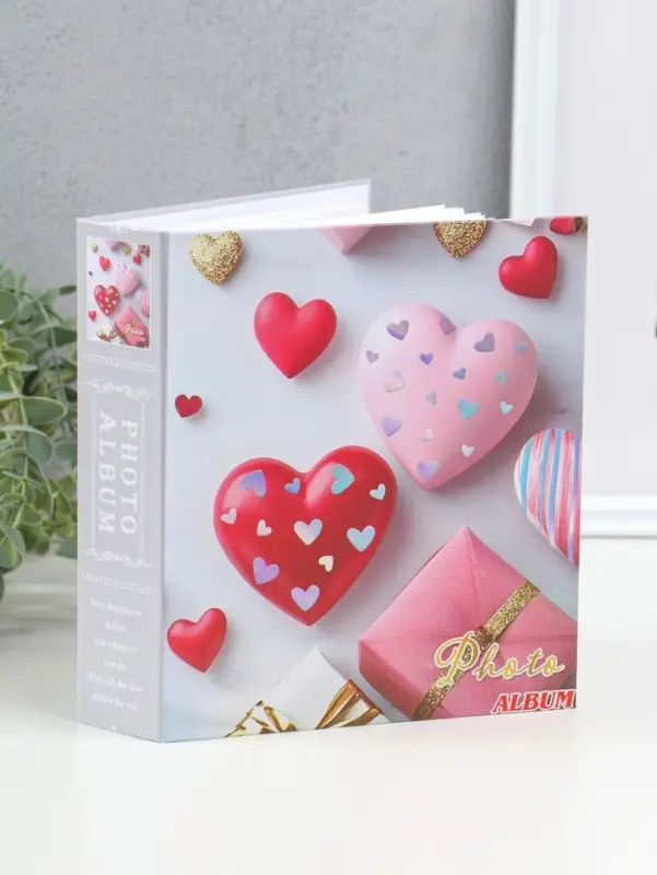 Фотоальбом на 100 фото 13х18 см "Сердца в сердцах" в коробке 5х18х20,5 см