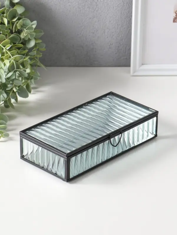 Шкатулка стекло с металлическим каркасом "Линии" прозрачная 10х20х4,3 см