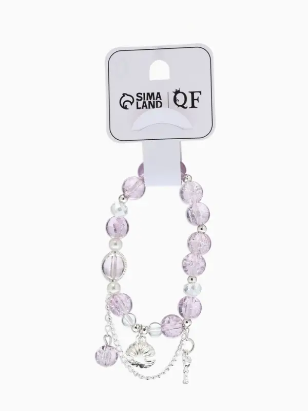 Браслет с подвесками "Сахарный" ракушка, шар №10/8, цвет сиреневый в серебре