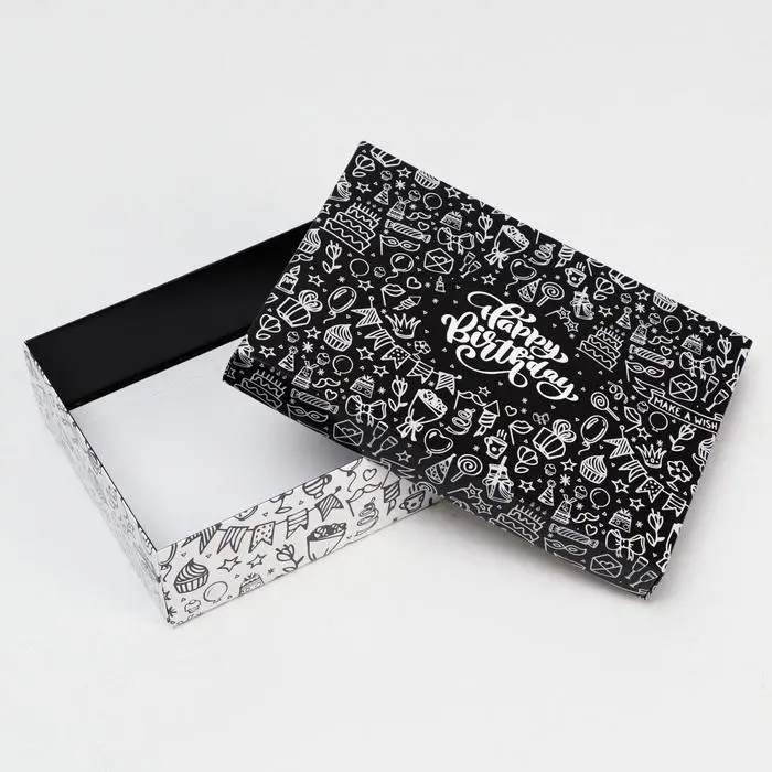 Подарочная коробка сборная «С днем рождения», черно-белая, 21×15×5.7 см Подарочная коробка сборная «С днем рождения», черно-белая, 21×15×5.7 см