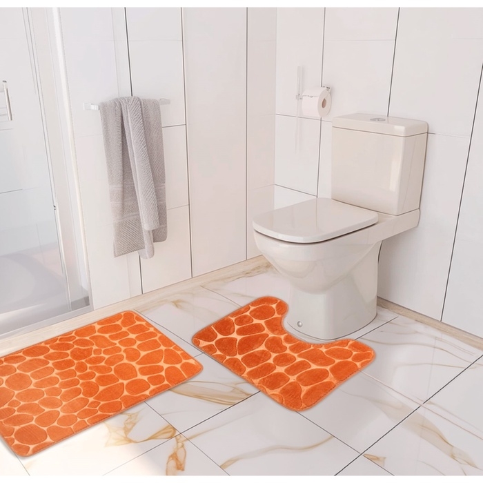 Коврики для ванной и туалета Доляна «Камни», 2 шт, 40×50, 50×80 см, цвет бежевый Коврики для ванной и туалета Доляна «Камни», 2 шт, 40×50, 50×80 см, цвет бежевый