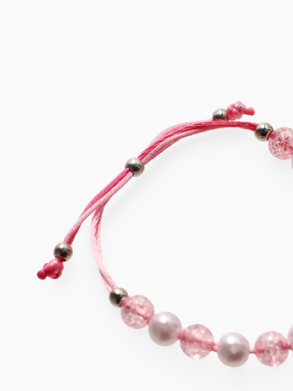 Браслет детский "Выбражулька" на затяжке, сердце с бусинами, цвет розовый