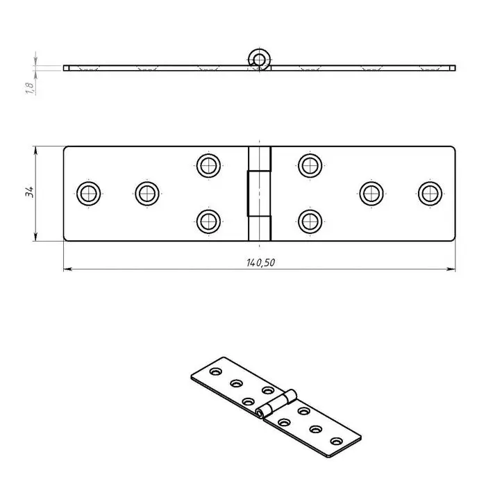 Петля карточная ТУНДРА, 140×34 мм, покрытие цинк, 1 шт.