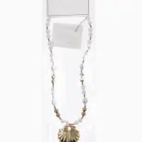 Кулон на жемчужных бусах "Ракушка", цвет белый в золоте