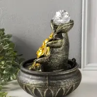 Фонтан настольный от сети, подсветка "Хотей с двумя слитками золота" 16х16х20 см