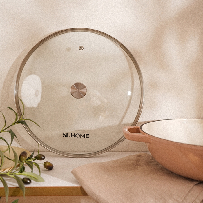 Сковорода-Вок чугунная с эмалированным покрытием SL Home, d=31 см, h=8,5 см, индукция, цвет бежевый