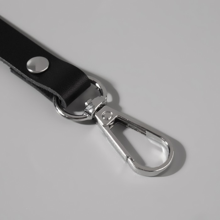 Ручка для сумки из натуральной кожи, регулируемая, с карабинами, 60 ± 2 см × 1,2 см, цвет чёрный/серебряный Ручка для сумки из натуральной кожи, регулируемая, с карабинами, 60 ± 2 см × 1,2 см, цвет чёрный/серебряный