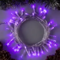 Гирлянда &laquo;Нить&raquo; 5 м, IP20, прозрачная нить, 50 LED, 8 режимов, 220 В, свечение фиолетовое