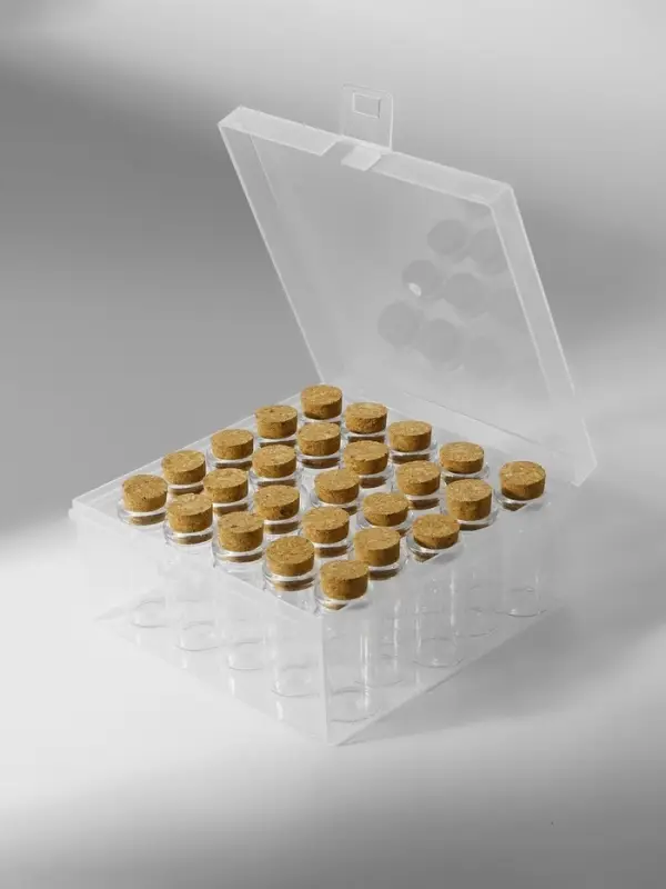 Набор баночек для хранения бисера, d=2&times;4 см, 25 шт., в контейнере, 11&times;11&times;5 см