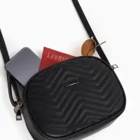 Сумка женская кросс-боди на молнии, 19&times;7&times;15 см, чёрная