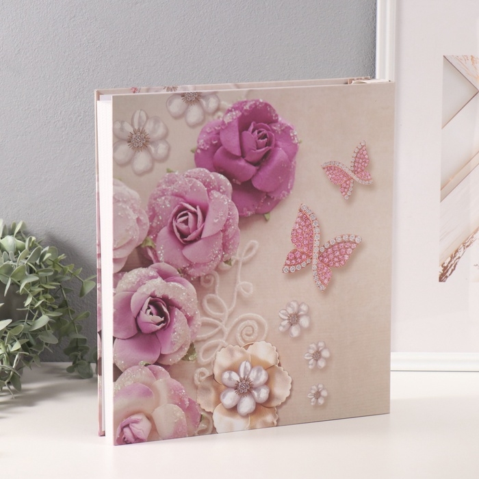 Фотоальбом на 800 фото 10х15 см Фотоальбом на 800 фото 10х15 см "Розы и бабочки" в коробке золотая обводка 5,5х30,5х33,5 см 107494