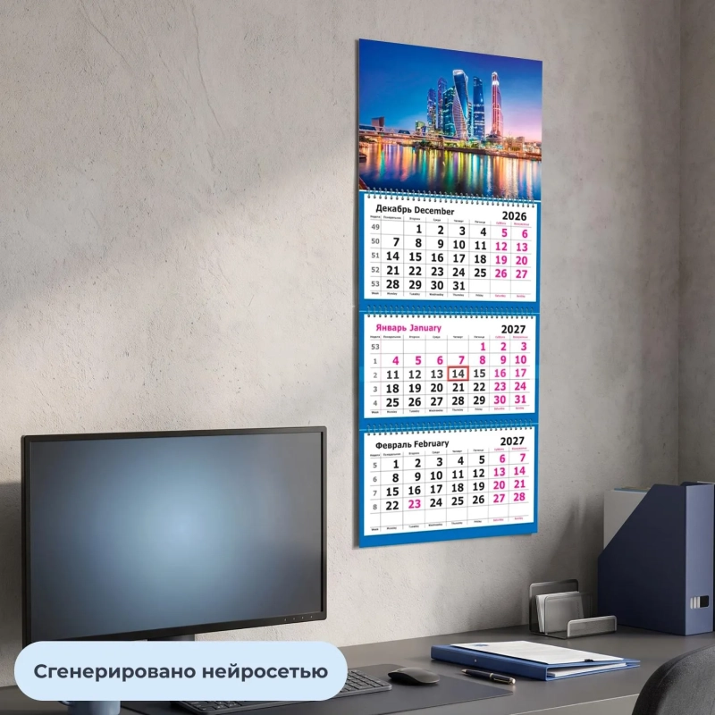 Календарь настенный 3-х блочный 2027 Attache Москва 305х675мм