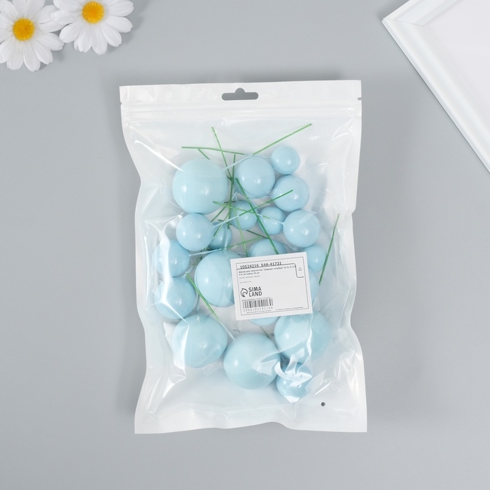 Декор для творчества "Шарики голубые" d=2; 3; 3,5 и 4 см набор 20 шт
