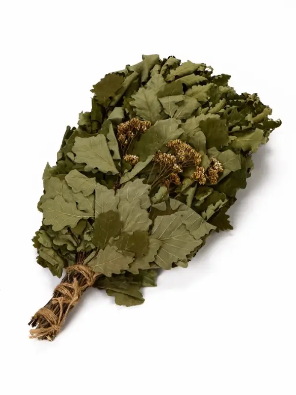 Веник для бани дубовый, с тысячелистником