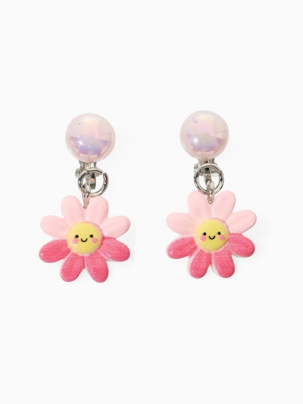Серьги-клипсы детские  Серьги-клипсы детские "Выбражулька" цветок с жемчужиной, цвет розово-белый