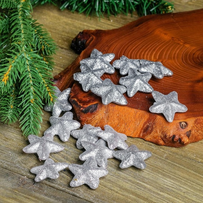 Фигурка для поделок и декора Фигурка для поделок и декора "Звезда", набор 15 шт., размер 1 шт. 3,5×3,5×2 см, цвет серебро